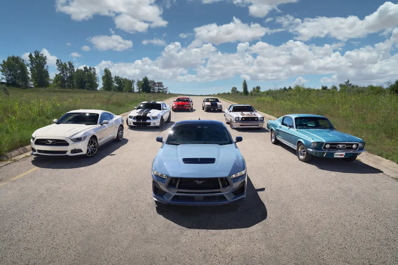 Image showing all seven Ford Mustang Generations