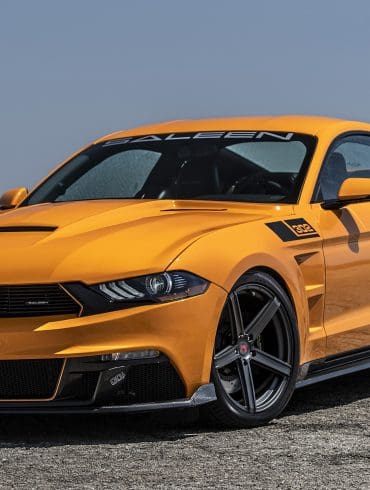 Three-auarter side view of a 2019 Saleen Mustang S302 Black Label